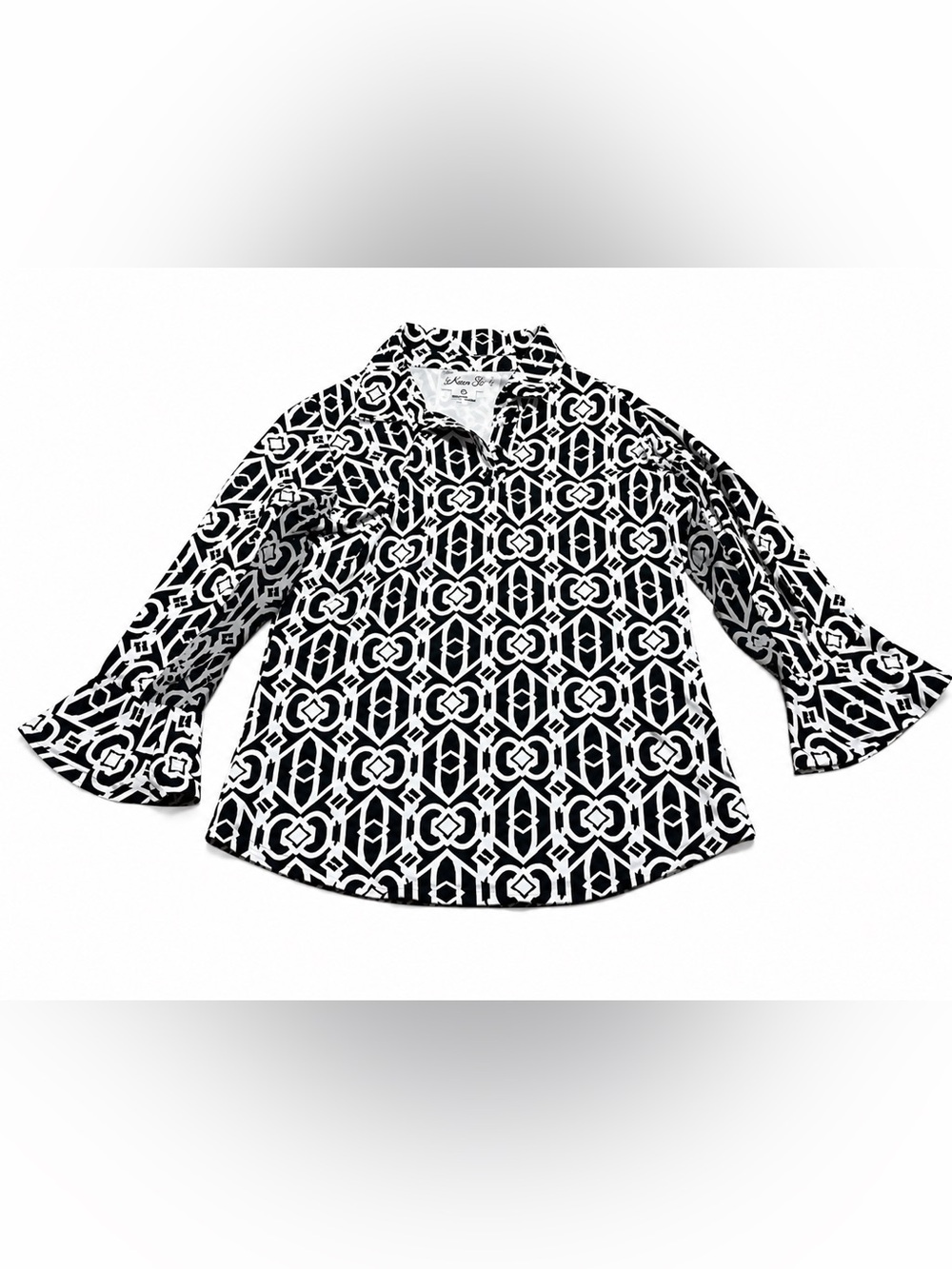 IBKUL Shirt Womens XSmall Black White Long Sleeve 1/4 Zip Golf Peplum Sleeves